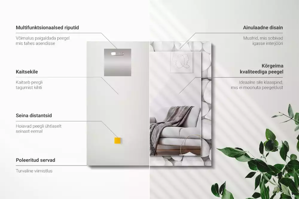 Négyszögletes tükör fali dísz Fehér sima kövek