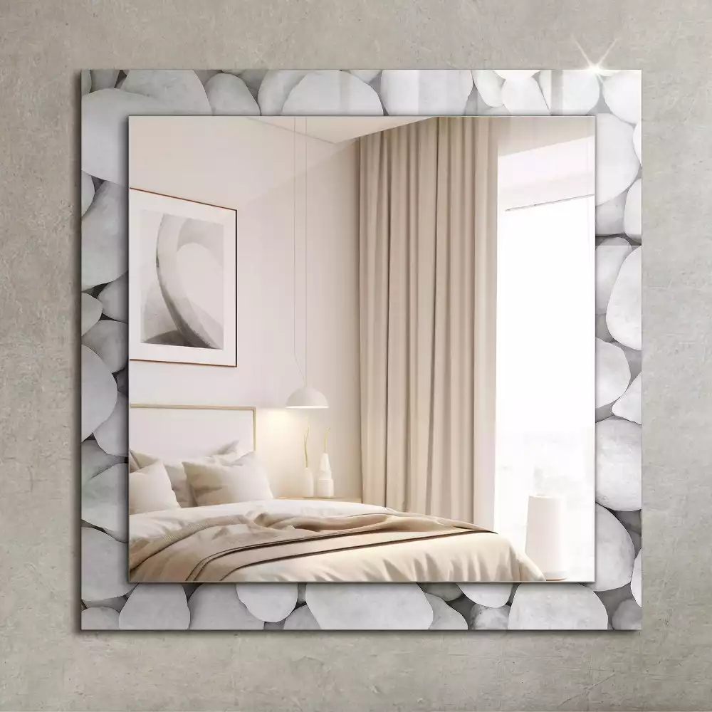 Négyszögletes tükör fali dísz Fehér sima kövek