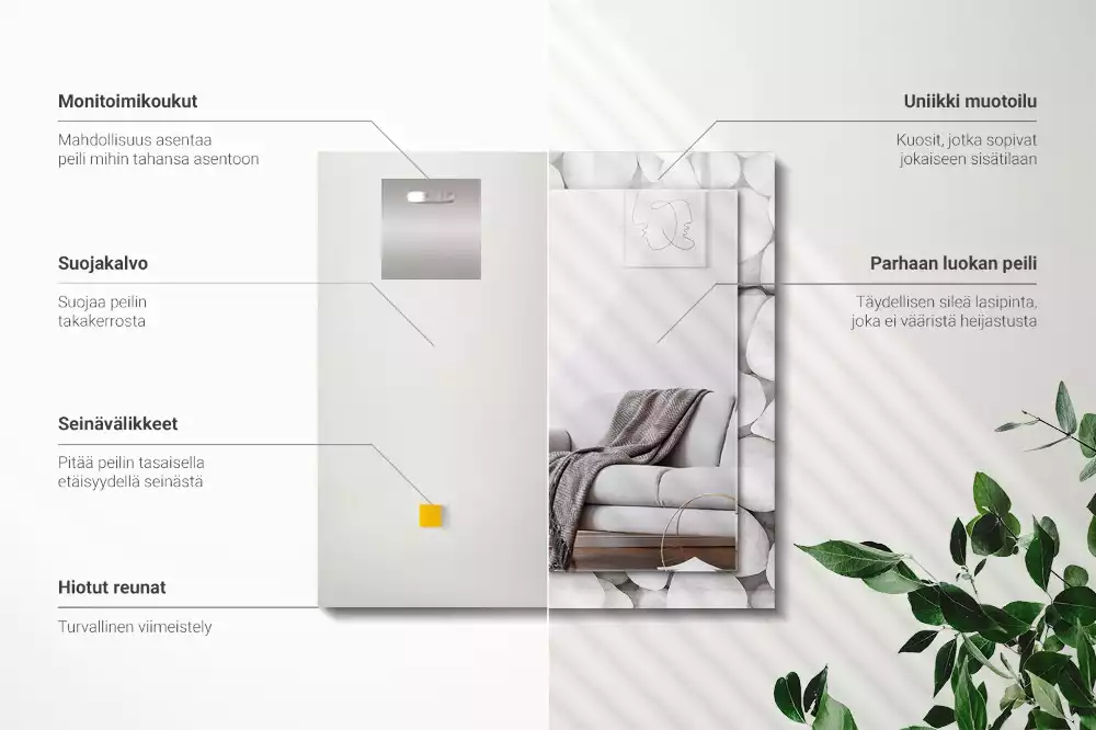 Négyszögletes tükör fali dísz Fehér sima kövek