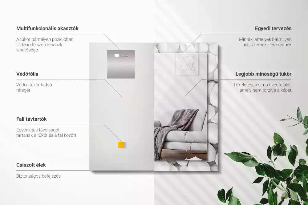 Négyszögletes tükör fali dísz Fehér sima kövek