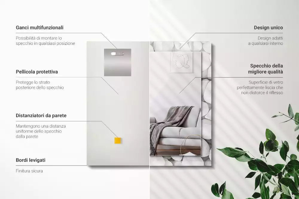 Négyszögletes tükör fali dísz Fehér sima kövek