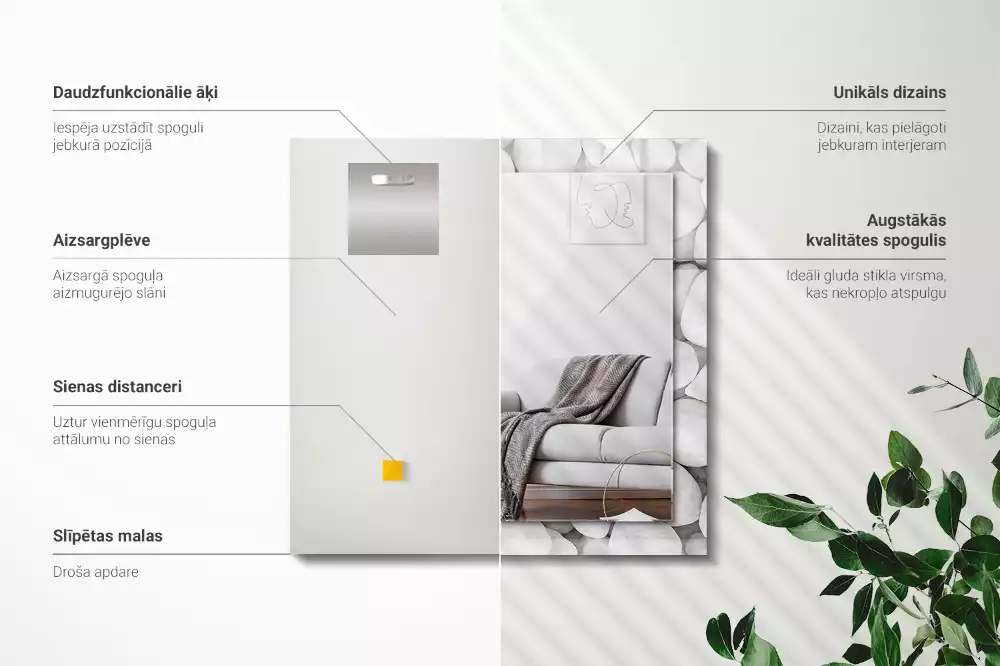 Négyszögletes tükör fali dísz Fehér sima kövek