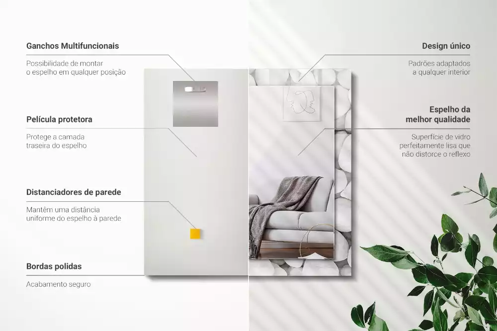 Négyszögletes tükör fali dísz Fehér sima kövek