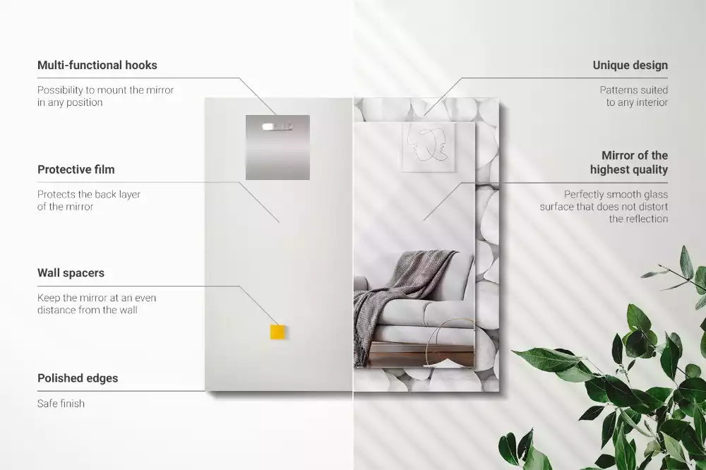 Négyszögletes tükör fali dísz Fehér sima kövek