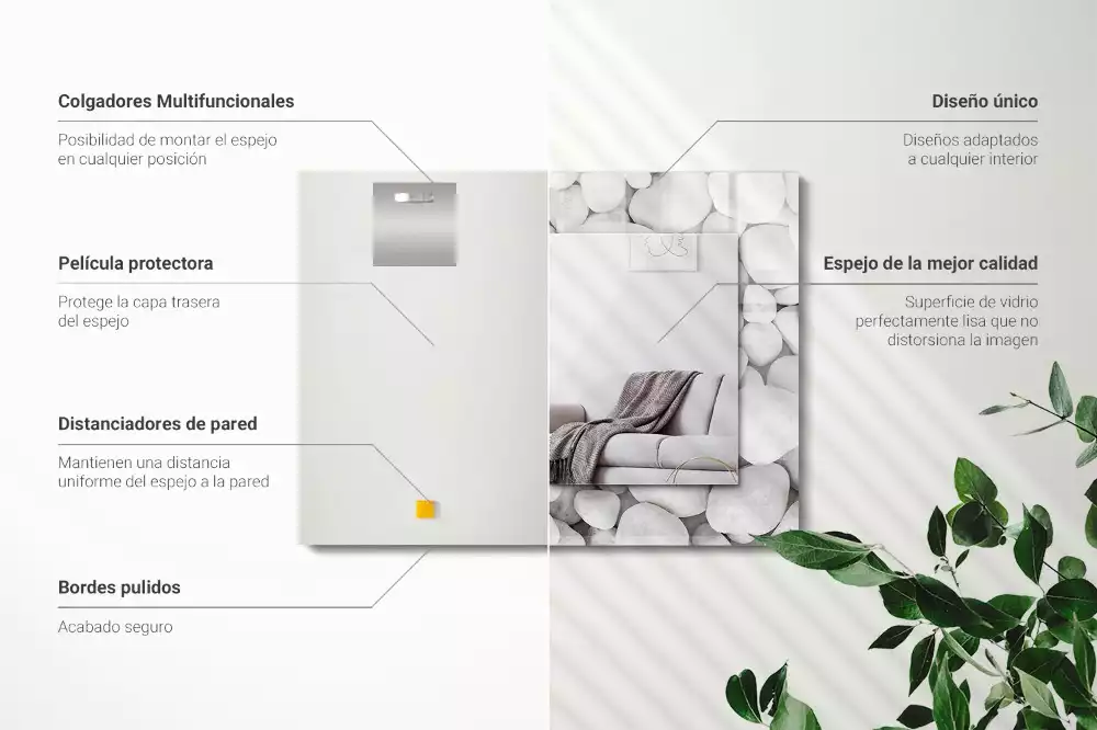 Négyszögletes tükör fali dísz Fehér sima kövek