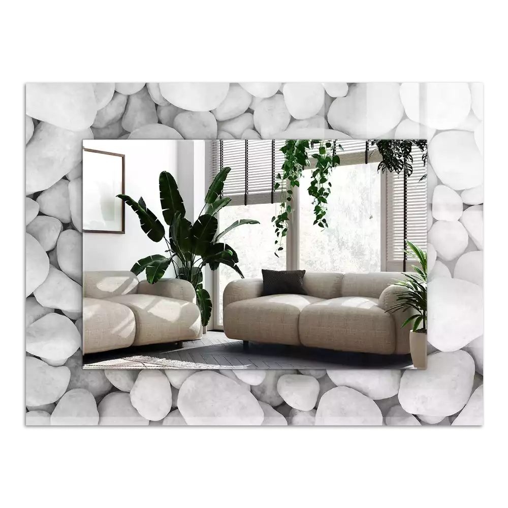 Négyszögletes tükör fali dísz Fehér sima kövek