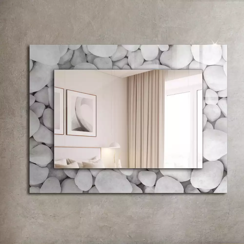 Négyszögletes tükör fali dísz Fehér sima kövek