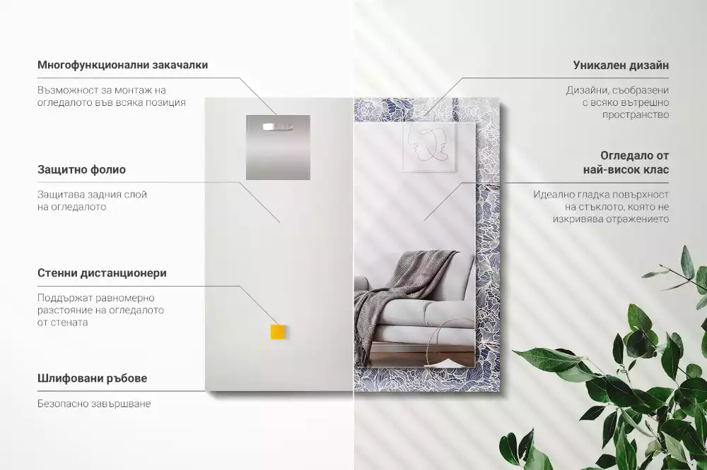 Négyszögletes dísztükör Virágos szövetmintás