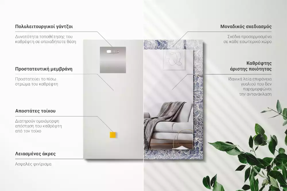 Négyszögletes dísztükör Virágos szövetmintás