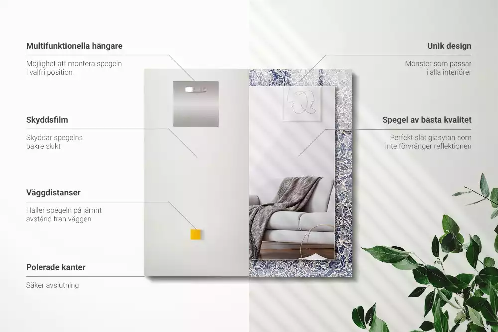 Négyszögletes dísztükör Virágos szövetmintás