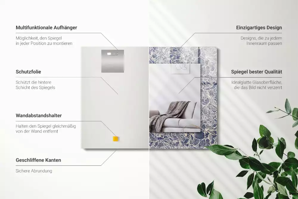 Négyszögletes dísztükör Virágos szövetmintás