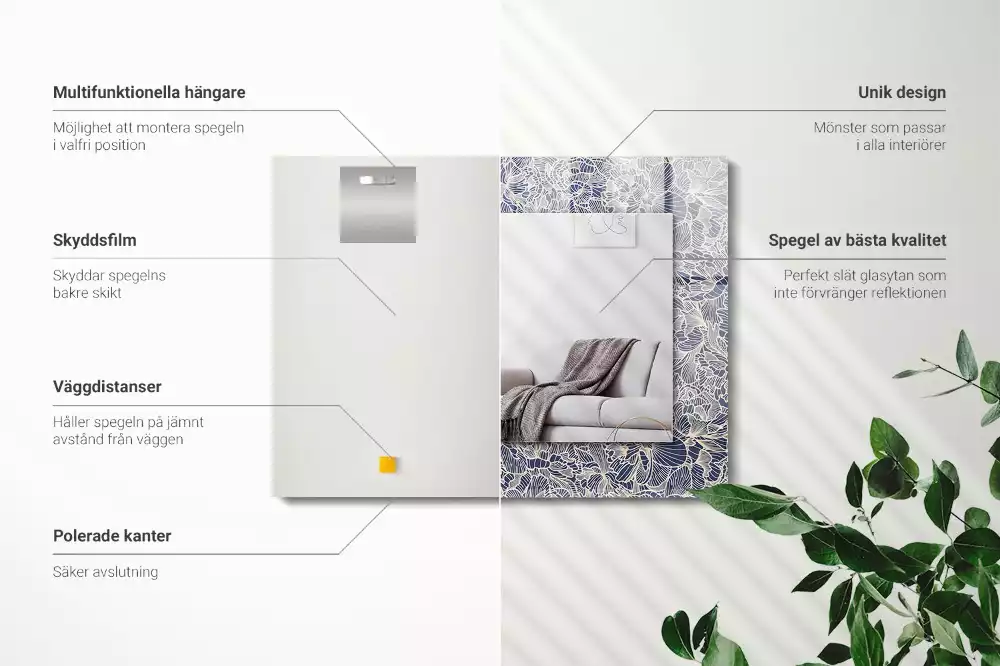 Négyszögletes dísztükör Virágos szövetmintás