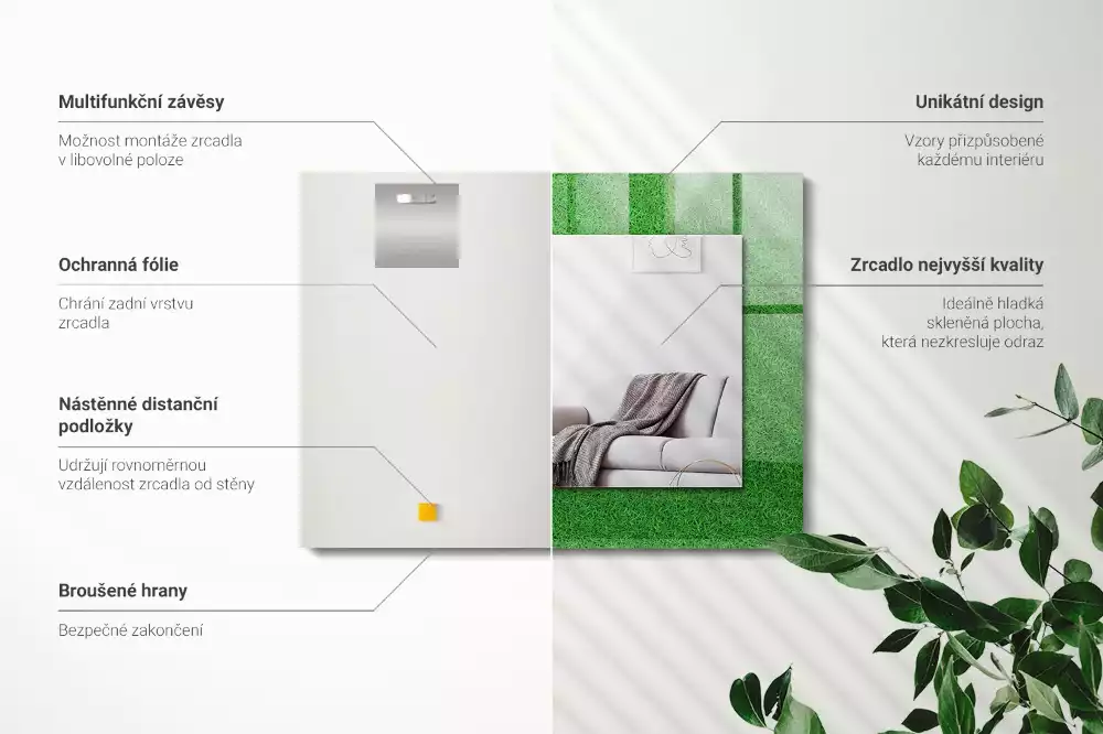 Négyszögletes dísztükör Zöld fű