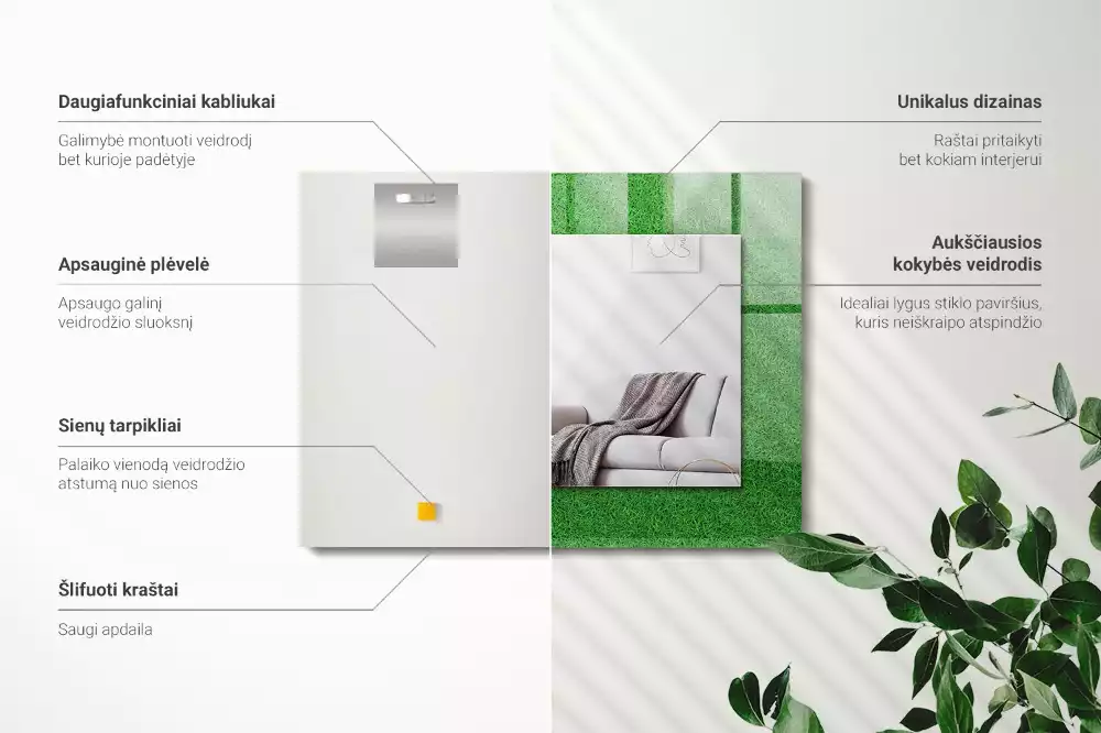 Négyszögletes dísztükör Zöld fű