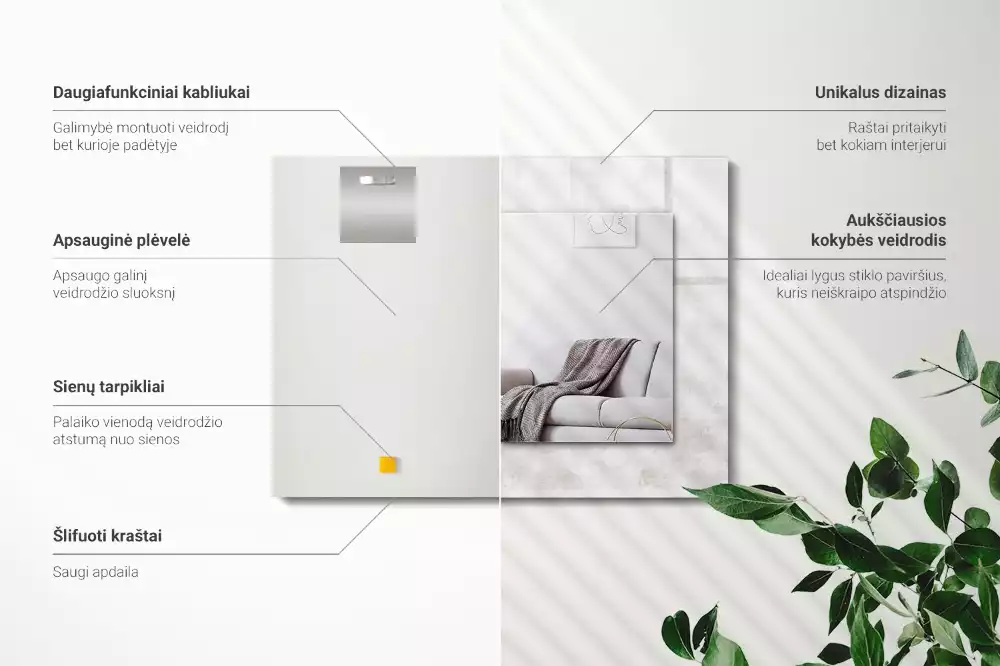 Négyszögletes dísztükör Szürke textúra minta