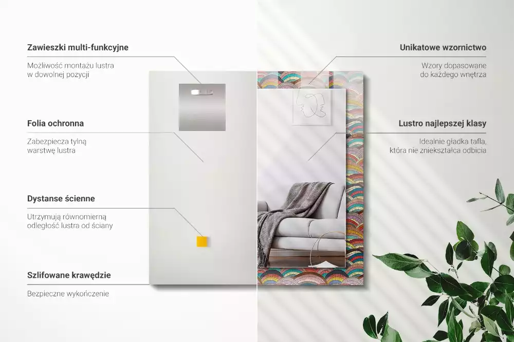 Négyszögletes dísztükör Színes ívek hullámai