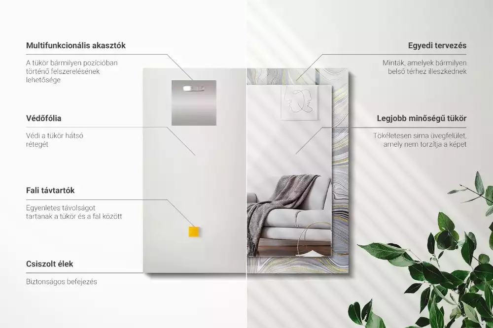 Négyszögletes dísztükör Absztrakt márvány minták