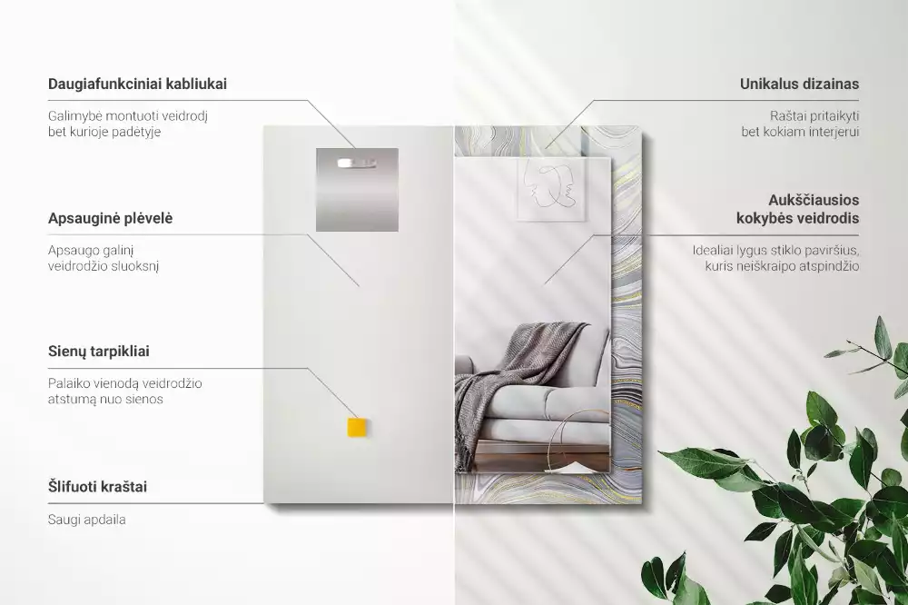 Négyszögletes dísztükör Absztrakt márvány minták