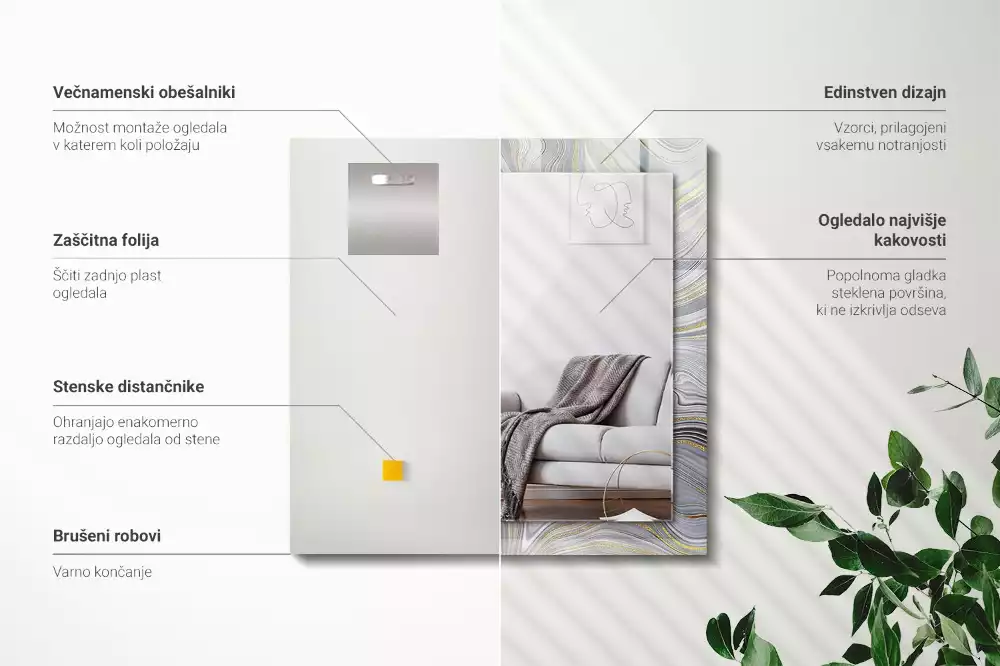 Négyszögletes dísztükör Absztrakt márvány minták