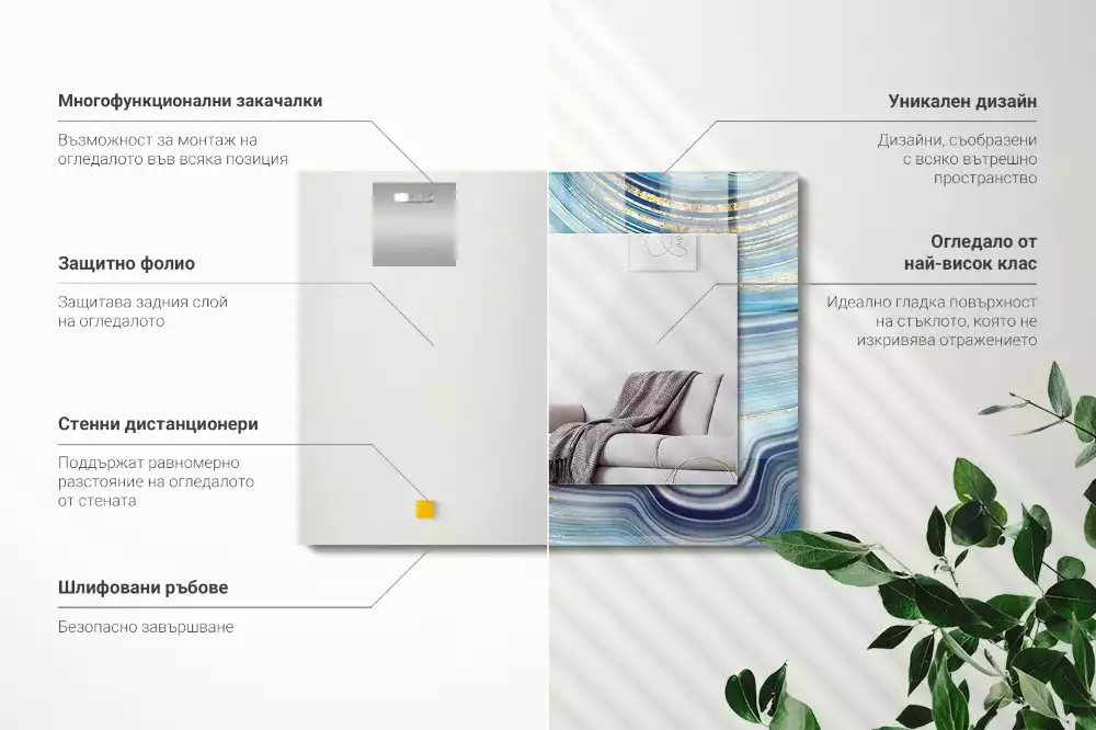 Négyszögletes dísztükör Absztrakt kék hullámok