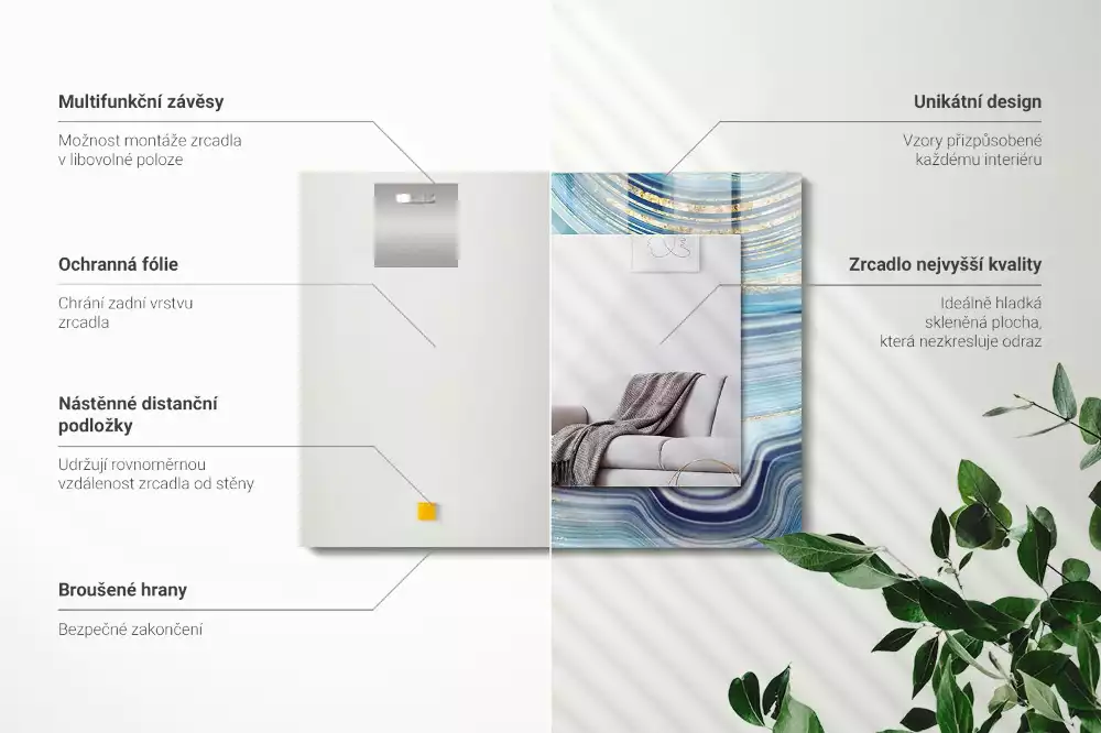 Négyszögletes dísztükör Absztrakt kék hullámok