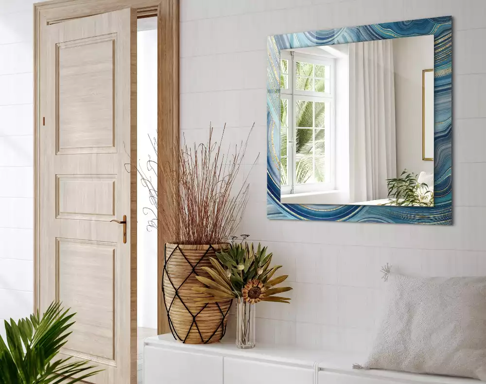 Négyszögletes dísztükör Absztrakt kék hullámok