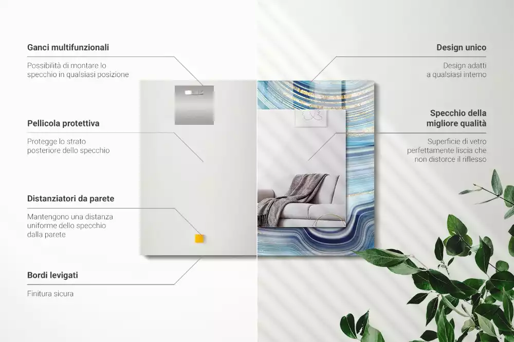 Négyszögletes dísztükör Absztrakt kék hullámok