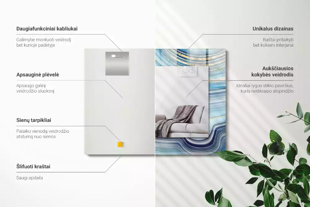 Négyszögletes dísztükör Absztrakt kék hullámok