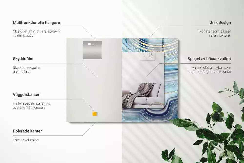 Négyszögletes dísztükör Absztrakt kék hullámok