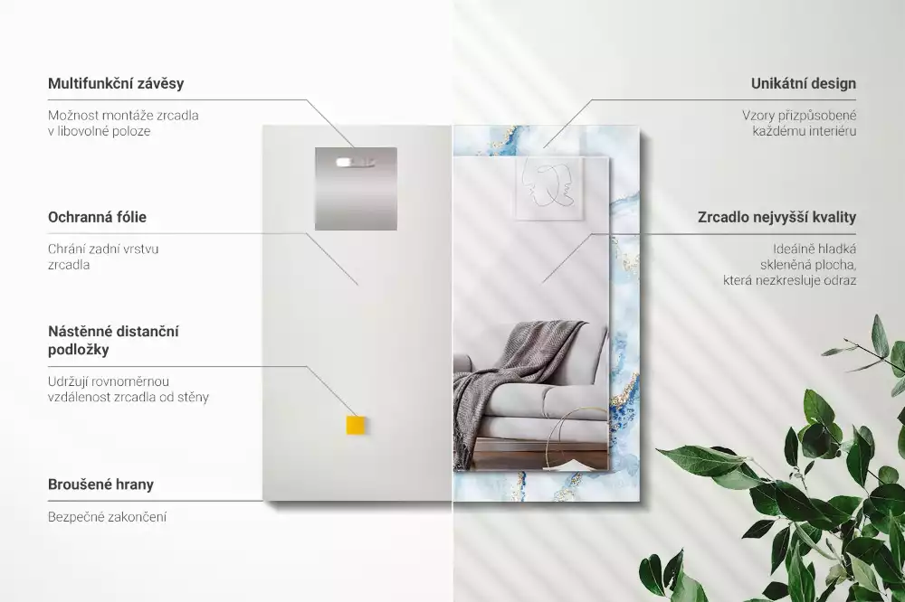 Négyszögletes dísztükör Absztrakt márvány minta