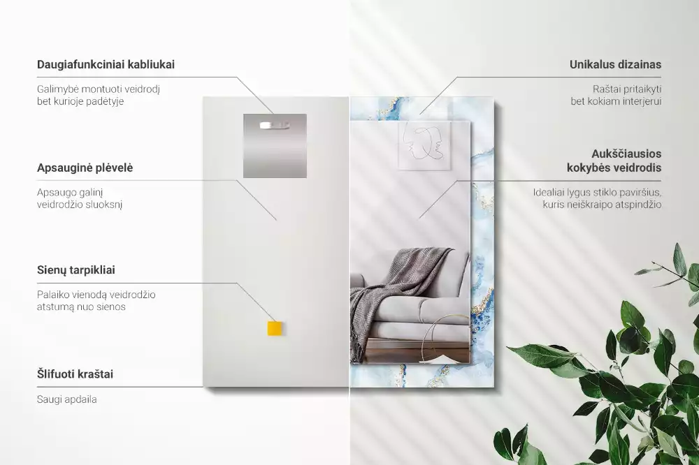 Négyszögletes dísztükör Absztrakt márvány minta