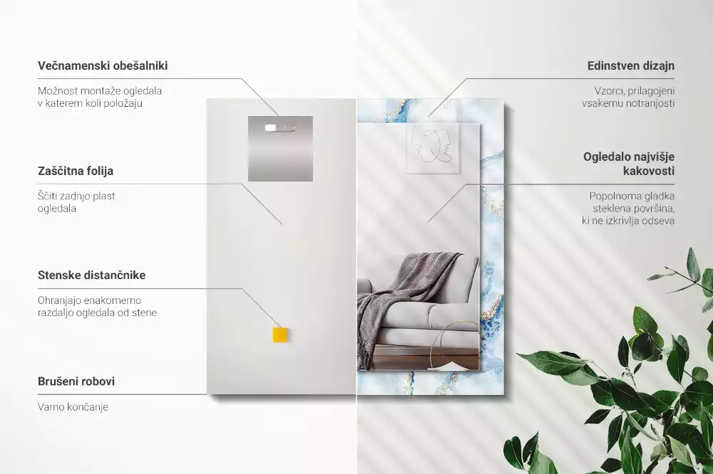 Négyszögletes dísztükör Absztrakt márvány minta