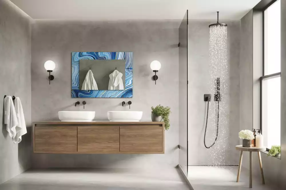 Négyszögletes dísztükör Absztrakt kék mintás