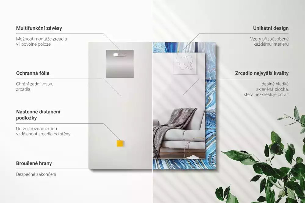 Négyszögletes dísztükör Absztrakt kék mintás