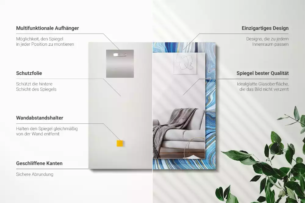 Négyszögletes dísztükör Absztrakt kék mintás