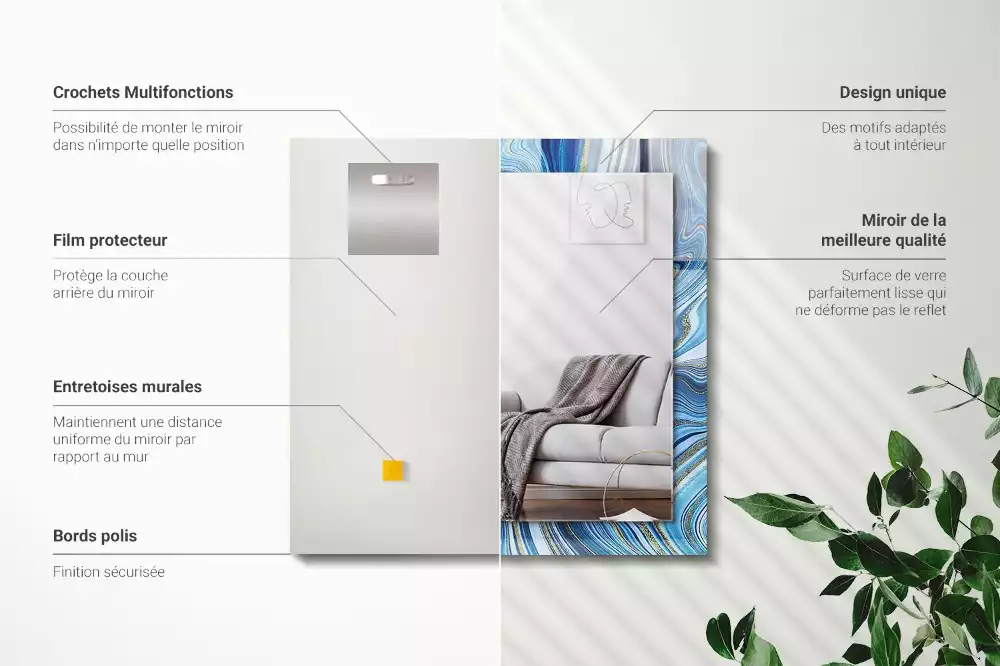 Négyszögletes dísztükör Absztrakt kék mintás