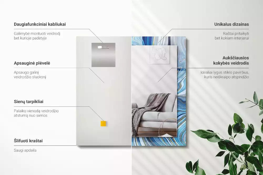 Négyszögletes dísztükör Absztrakt kék mintás