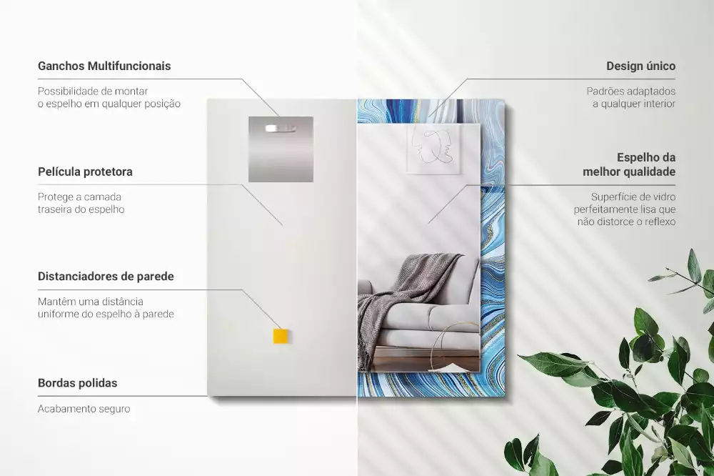 Négyszögletes dísztükör Absztrakt kék mintás