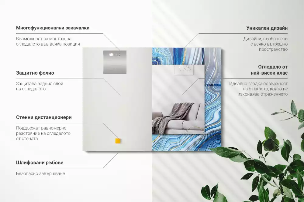 Négyszögletes dísztükör Absztrakt kék mintás