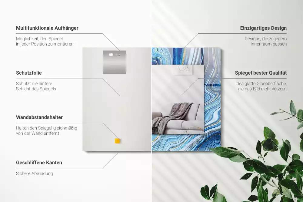 Négyszögletes dísztükör Absztrakt kék mintás