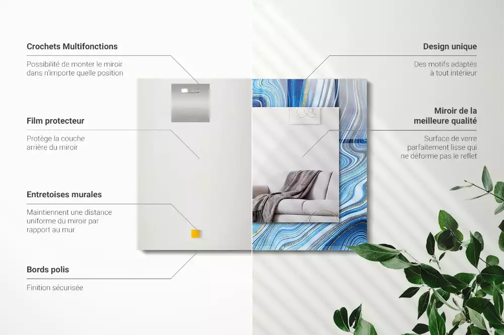 Négyszögletes dísztükör Absztrakt kék mintás