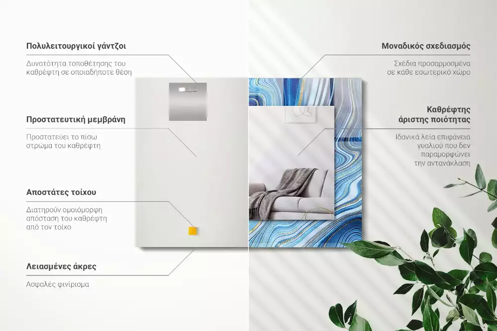 Négyszögletes dísztükör Absztrakt kék mintás