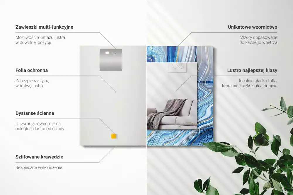 Négyszögletes dísztükör Absztrakt kék mintás