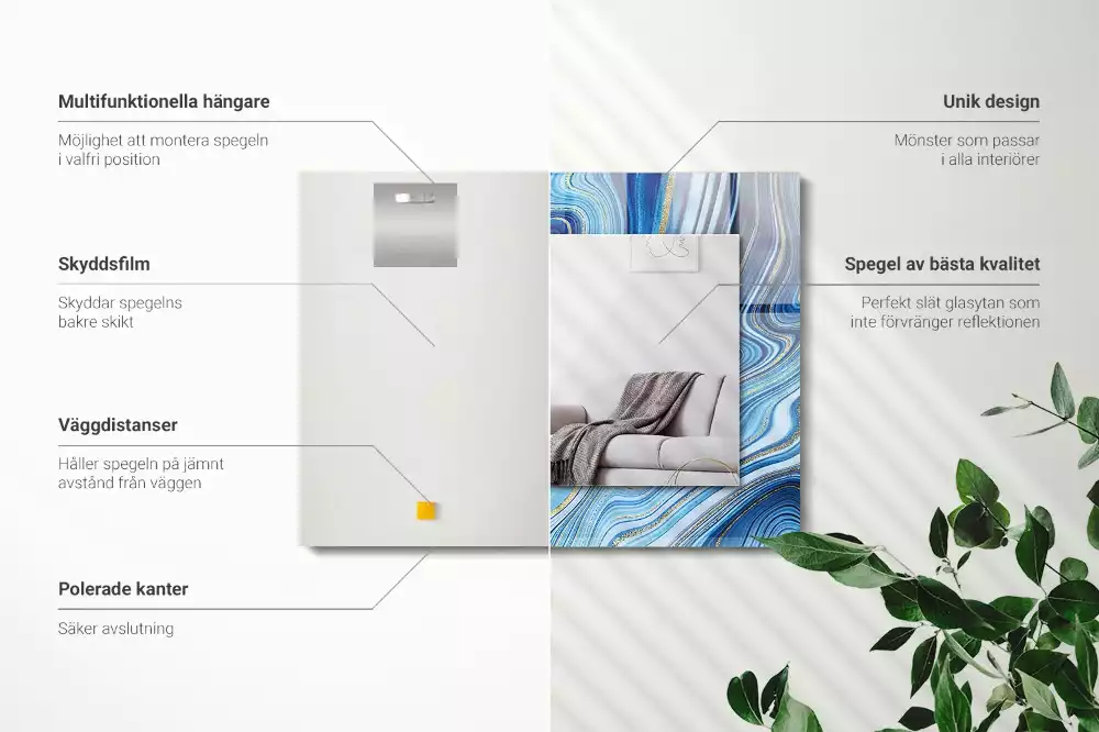 Négyszögletes dísztükör Absztrakt kék mintás