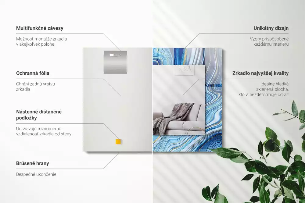 Négyszögletes dísztükör Absztrakt kék mintás