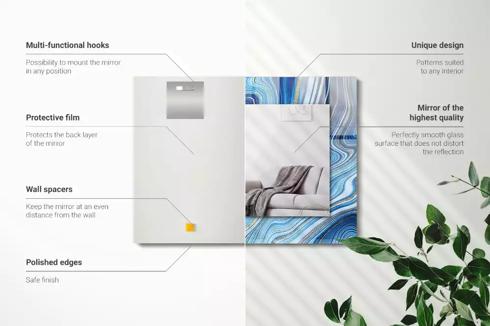 Négyszögletes dísztükör Absztrakt kék mintás