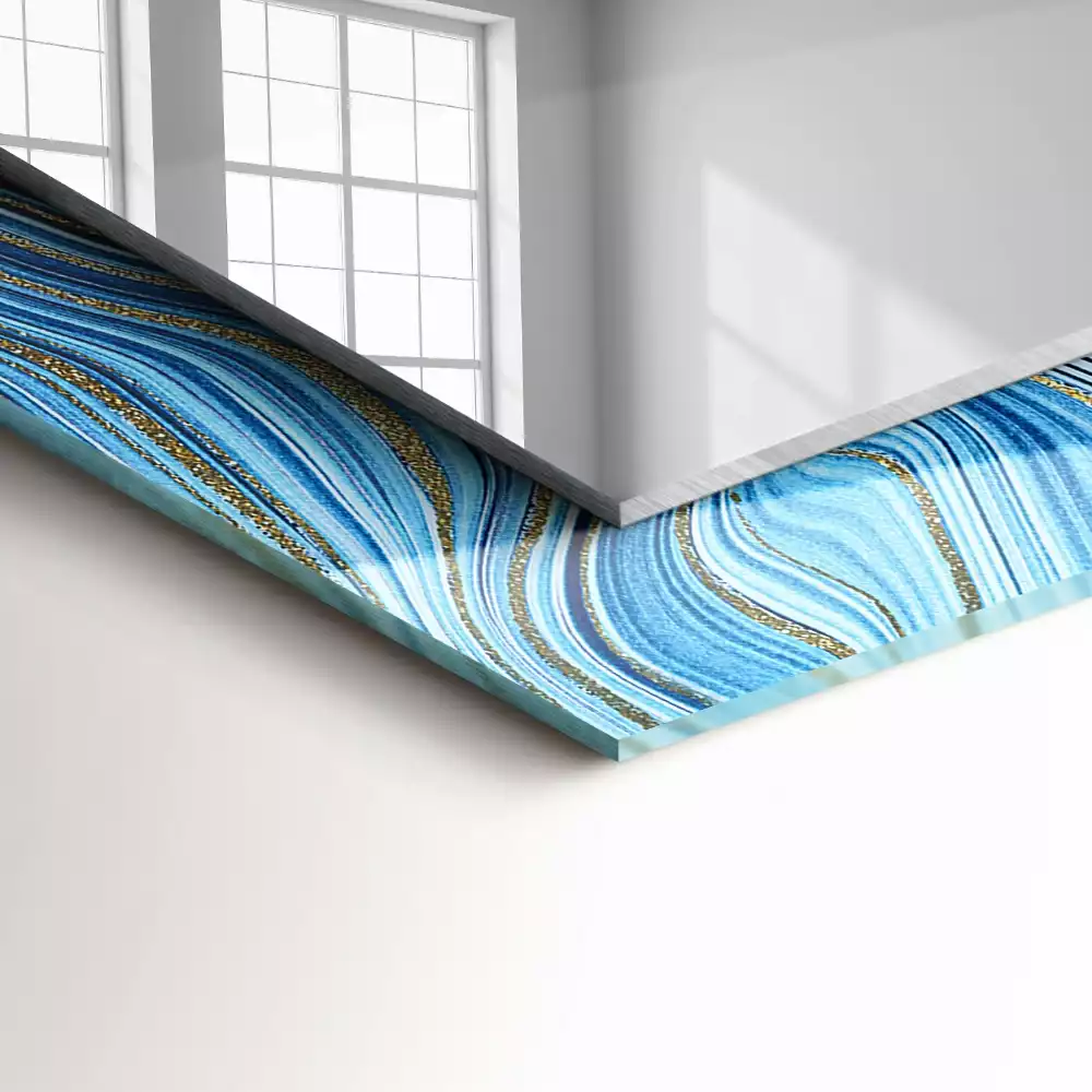 Négyszögletes dísztükör Absztrakt kék mintás