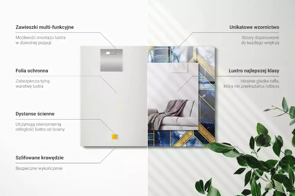 Négyszögletes dísztükör Absztrakt geometriai mozaik