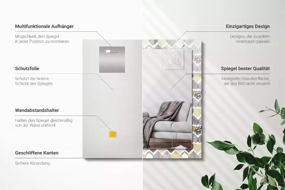 Négyszögletes dísztükör Színes szívek