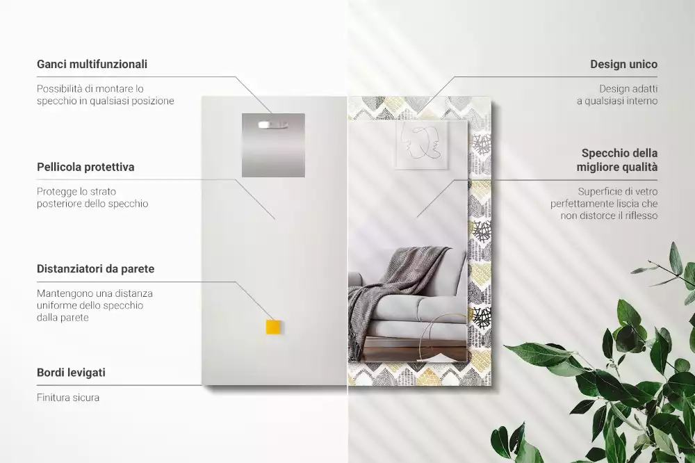 Négyszögletes dísztükör Színes szívek